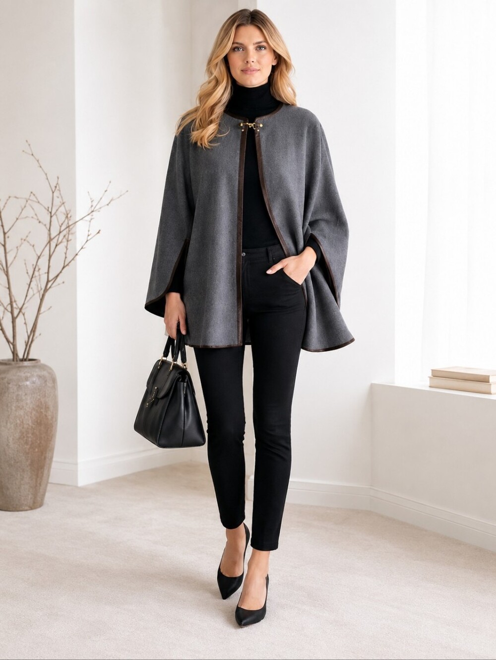 Banana Republic Wool Blend Cape Charcoal Gray Open Front Poncho Wrap Size XS-S